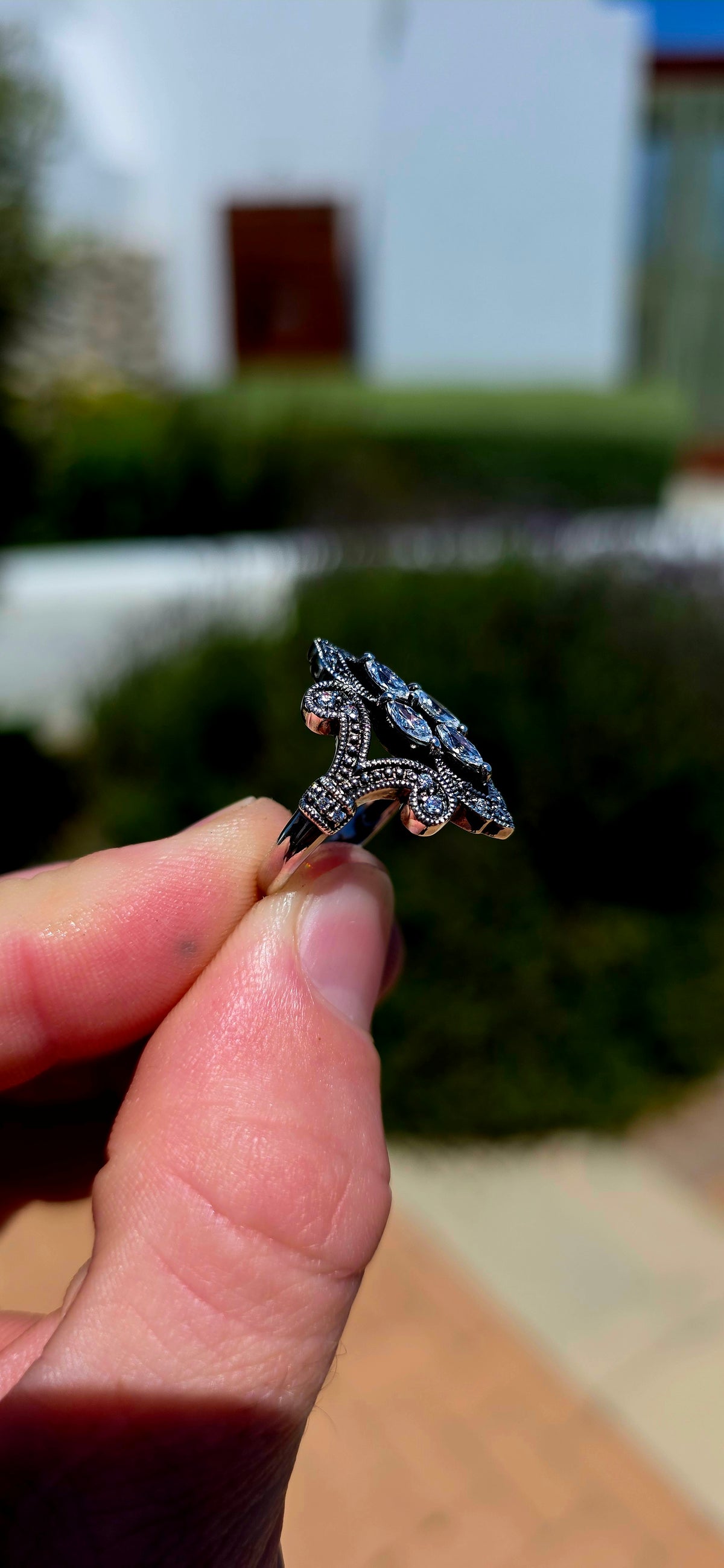 A beautifully ornate vintage-inspired sterling silver dress ring, bursting with old-world elegance and the most magnificent sparkle!