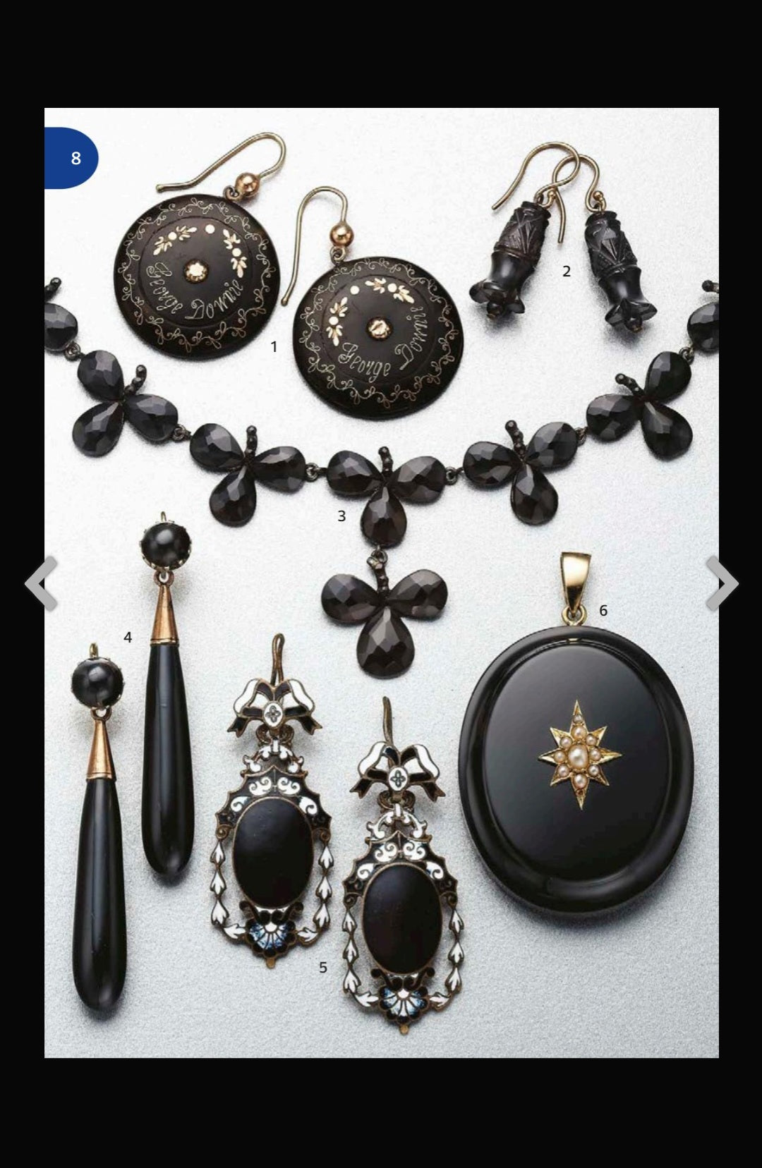 Antique Victorian circa 1880's French Jet trefoil Riviere style necklace with pendant.
This necklace is an exquisite example of Victorian mourning jewelry, specifically from the 1880s.