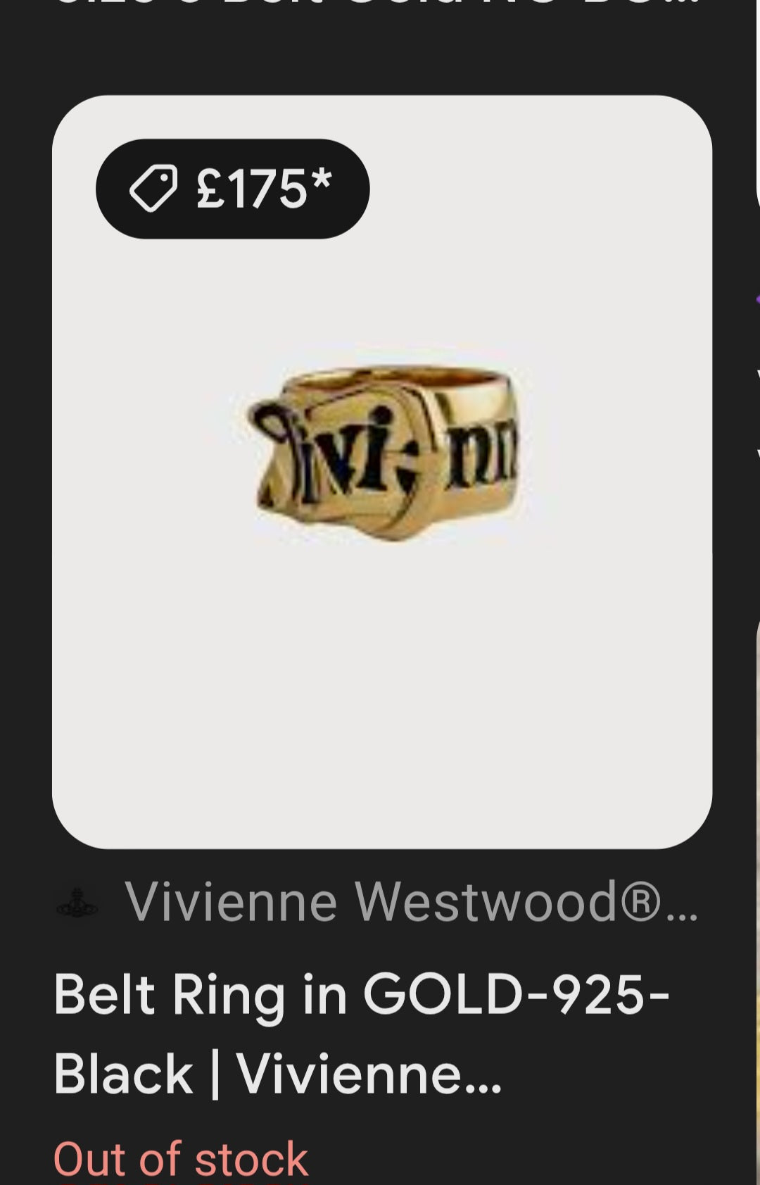 This striking designer ring is a creation of the legendary Vivienne Westwood, crafted in sterling silver with a lavish layer of gold plating. Evoking one of Westwood’s most beloved house codes, the ring takes the form of a sculpted belt with a buckle.