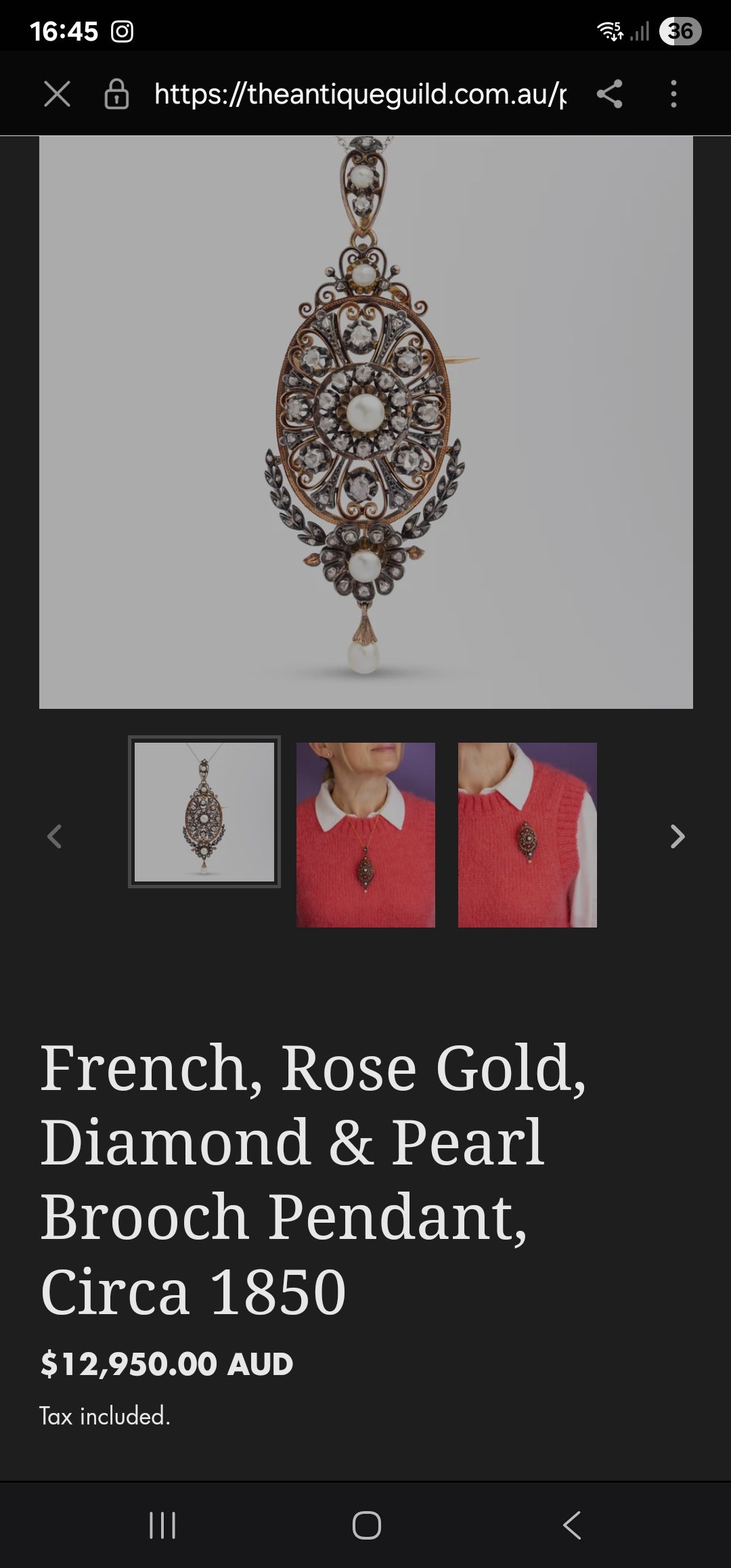 French Victorian Rose Gold & Diamond Brooch/Pendant, c.1850s.