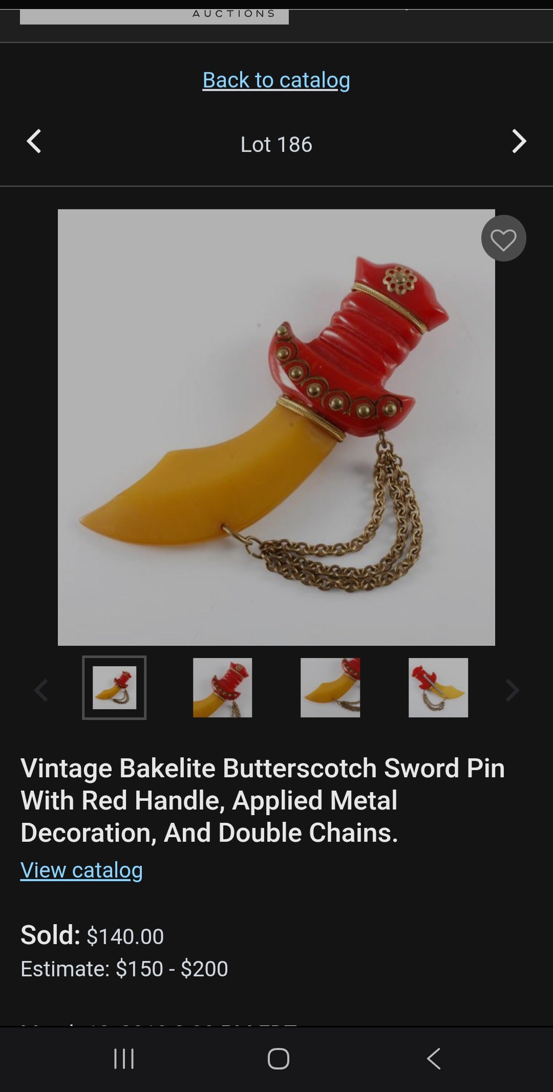 Marvelous and oversized Art Deco–era bakelite novelty brooch, exquisitely carved in the exotic form of a Persian dagger (khanjar)