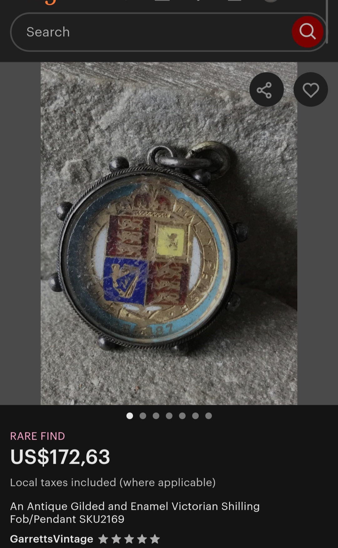 Antique Victorian Era c.1887 Sterling Silver & Enamel Queen Victoria Shilling Fob Pendant.